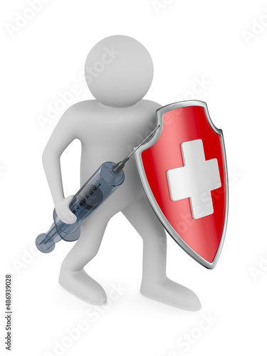 man syringe and shield on w...
