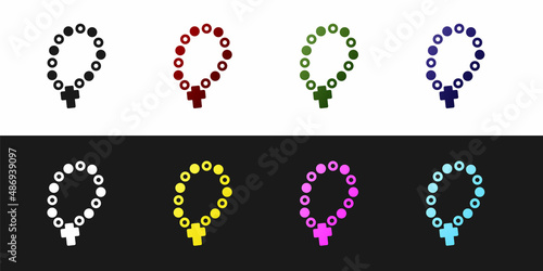 Set Rosary beads religion icon isolated on black and white background. Vector