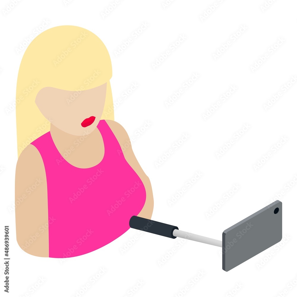 Selfie woman icon isometric vector. Blonde taking selfie photo on smartphone. Lifestyle, photo, online, modern technology Selfie woman icon isometric vector. Blonde taking selfie photo on smartphone. Lifestyle, photo, online, modern technology