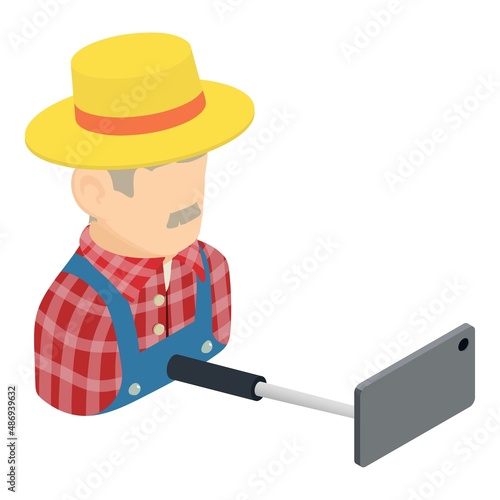 Farmer selfie icon isometric vector. Man taking selfie photo on smartphone icon. Lifestyle, photo, online, modern technology
