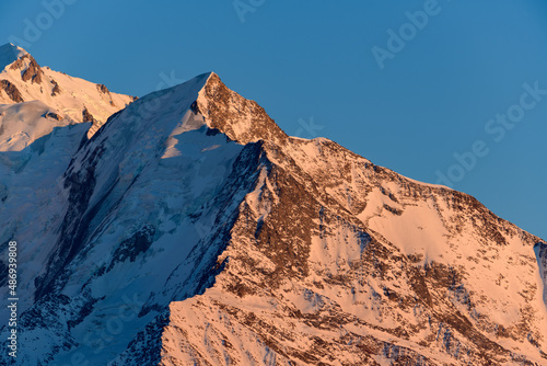 The Aiguille de Bionnassay in Europe, France, Rhone Alpes, Savoie, Alps, in winter on a sunny day.