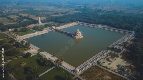 Aerial View to the Hiran Minar Mughal era complex in Sheikhupura, Punjab province, Pakistan photo