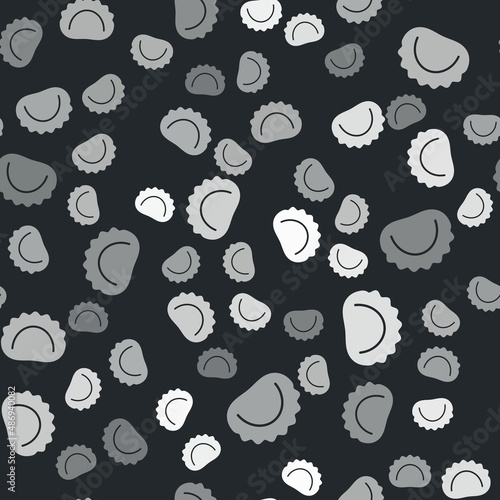 Grey Dumplings icon isolated seamless pattern on black background. Pierogi, varenyky, pelmeni, ravioli. Traditional Ukrainian food. Vector