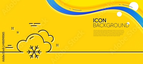 Snow weather forecast line icon. Abstract yellow background. Clouds with snowflake sign. Cloudy sky symbol. Minimal snow weather line icon. Wave banner concept. Vector