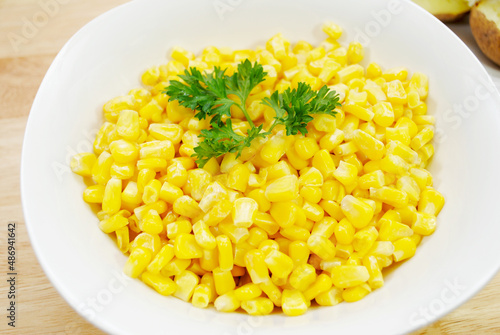 A Side Dish of Sweet Yellow Corn in a White Bowl
