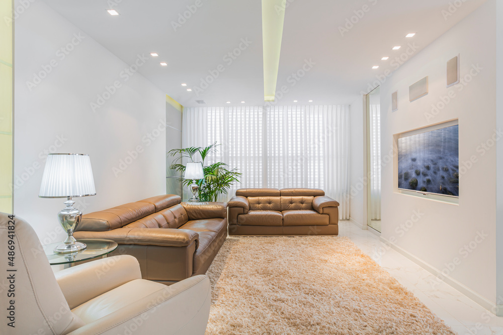 Fototapeta premium Luxury Modern Living Room With Leather Furniture