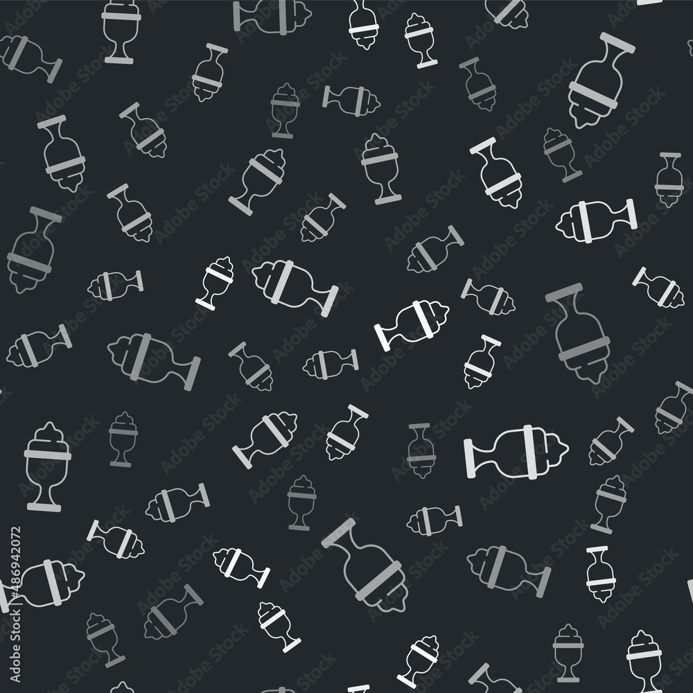 Grey Ice cream in the bowl icon isolated seamless pattern on black background. Sweet symbol. Vector Grey Ice cream in the bowl icon isolated seamless pattern on black background. Sweet symbol. Vector