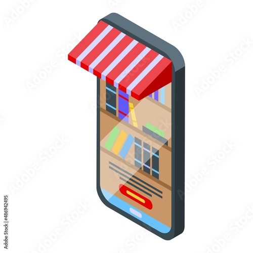 Smartphone online bookstore icon isometric vector. Library book. Digital ebook