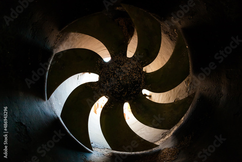 Bow thruster. Propellers on a motor yacht close-up.