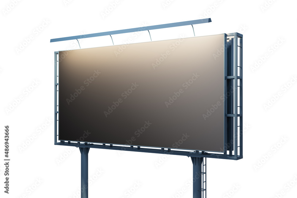 Obraz premium Blank black billboard isolated on white background, perspective view. Mock up, 3D Rendering