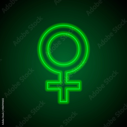 Female simple icon vector. Flat desing. Green neon on black background with green light.ai