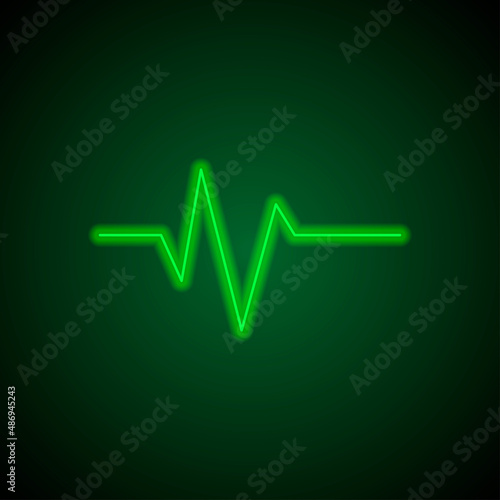 Heartbeat vector simple icon. Flat desing. Green neon on black background with green light.ai