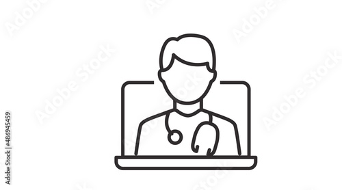 Online Doctor Icon. Vector isolated illustration of a doctor in a laptop