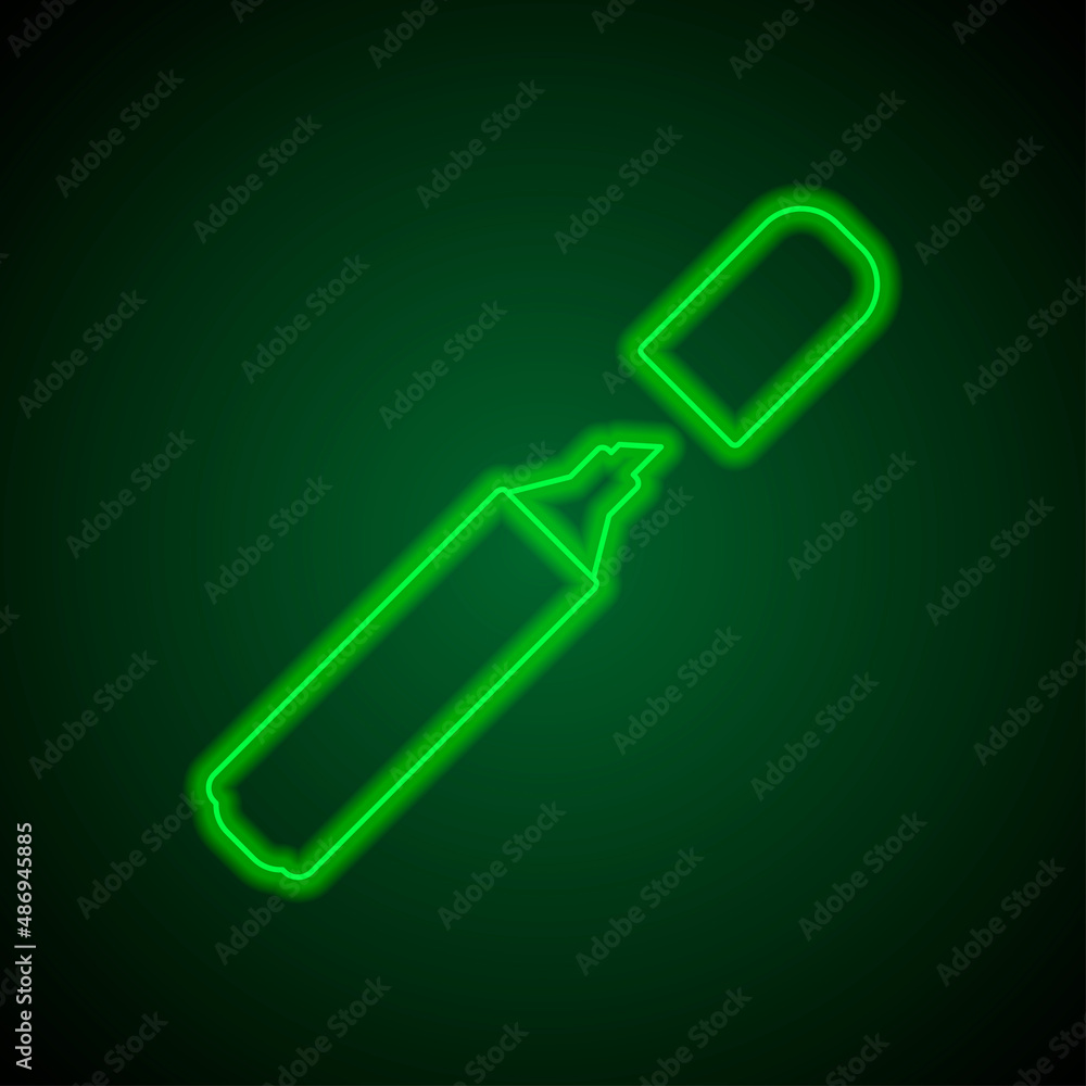 Marker, highlighter simple icon. Flat desing. Green neon on black background with green light.ai Marker, highlighter simple icon. Flat desing. Green neon on black background with green light.ai