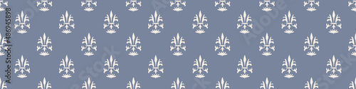 French fleur de lis royal lily seamless border. Farmhouse cottage banner. Lilies lys flower flourish motif rustic damask.