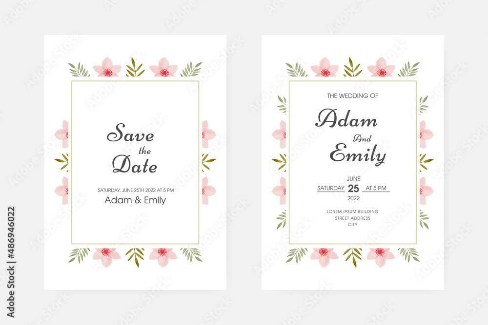 Romantic watercolor wedding invitation