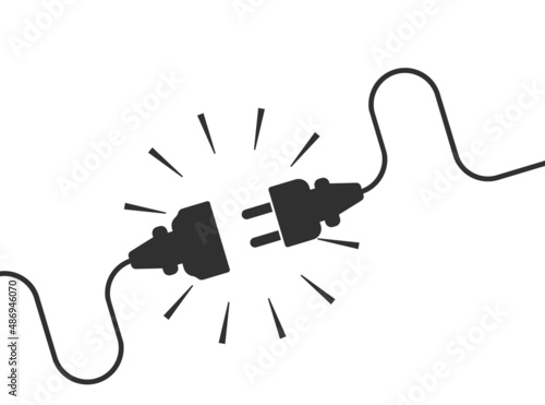 Electric socket with a plug. Connection and disconnection concept. Concept of 404 error connection. Electric plug and outlet socket unplugged. Wire, cable of energy disconnect – stock vector