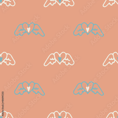 Gender neutral love heart seamless vector background. Simple whimsical romantic 2 tone pattern. Kids nursery wallpaper or scandi all over print. 