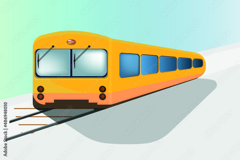 Yellow simple train or tram or bus for passengers, image isolation on light background.eps 10.vector illustration, on light and soft colours, logo design for stock style or transport game for kid