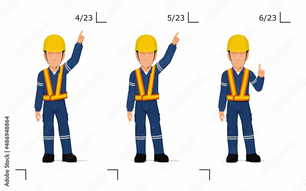 An industrial worker is explaining something over his head An industrial worker is explaining something over his head