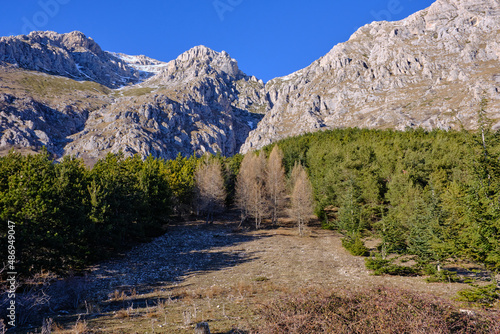 Mountain scene at Sirente Velino Natural Regional Park in Abruzzo, Italy