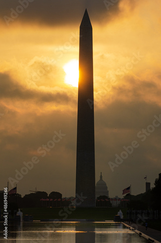 Washington monument silhouette during sunrise - Washington DC United States