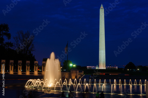 Washington Monument and world war ii memorial at night - Washington DC United States