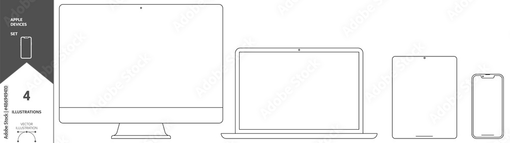 Devices Set. Desktop Computer, Laptop, Pad and Smartphone. Stock Vector. Devices Set. Desktop Computer, Laptop, Pad and Smartphone. Stock Vector.