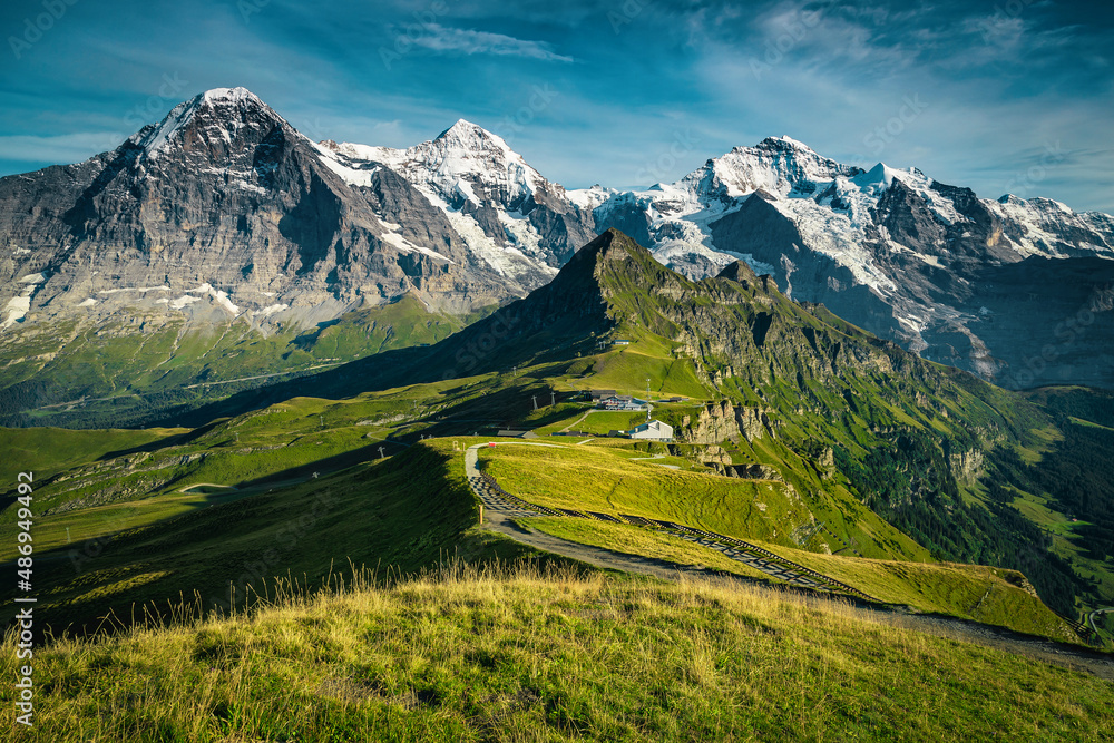 Amazing mountain ridge view from the Mannlichen station, Grindelwald, Switzerland