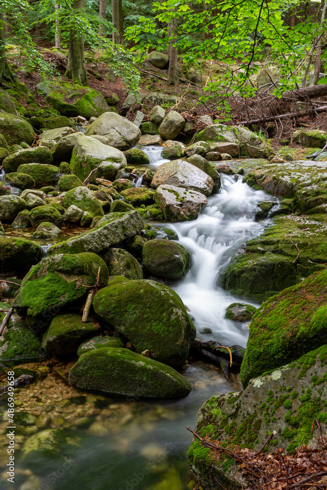 Mountain stream with stones with clear water Mountain stream with stones with clear water