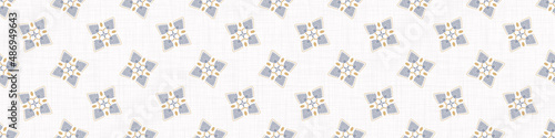 French blue geometric linen seamless pattern. Tonal farmhouse cottage style abstract grid background. Simple vintage rustic fabric textile effect. Primitive modern shabby chic kitchen cloth design.