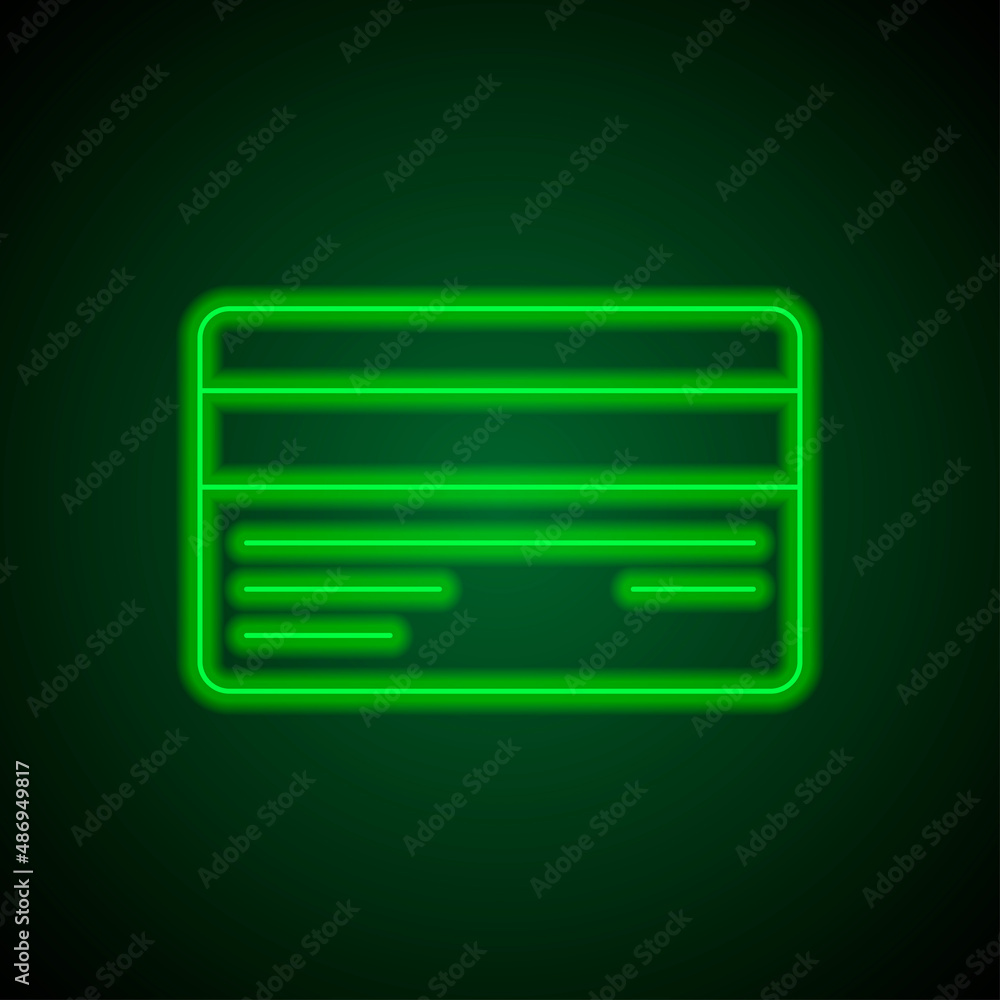 Credit card simple icon vector. Flat desing. Green neon on black background with green light.ai Credit card simple icon vector. Flat desing. Green neon on black background with green light.ai