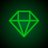 Diamond simple icon vector. Flat desing. Green neon on black background with green light.ai