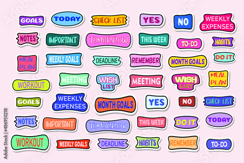 Diary and planner flat stickers set Free Vector