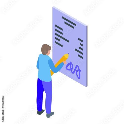 Writing sign icon isometric vector. Signature contract. Digital document