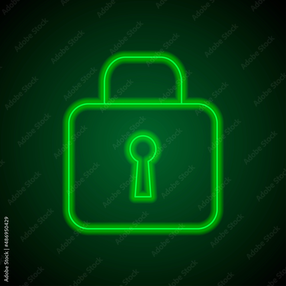 Lock simple icon vector. Flat desing. Green neon on black background with green light.ai Lock simple icon vector. Flat desing. Green neon on black background with green light.ai