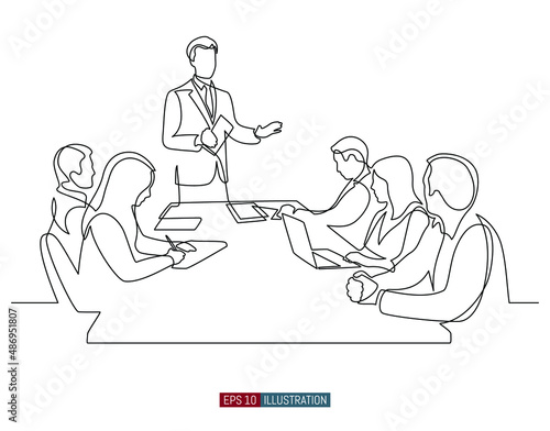 Continuous line drawing of business brief, presentation or training. Template for your design works. Vector illustration.