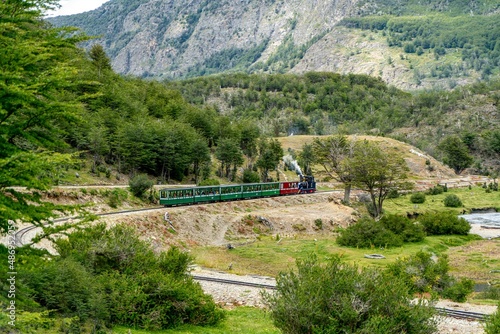 Argentina, Ushuaia, the famous train of the End of the World crosses the National Park of Tierra del Fuego.