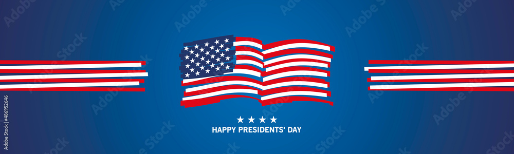 Fototapeta premium Happy Presidents Day modern art drawing of abstract USA wavy flag icon logo patriotic template blue background