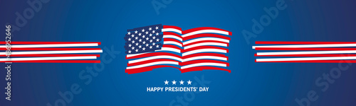 Happy Presidents Day modern art drawing of abstract USA wavy flag icon logo patriotic template blue background
