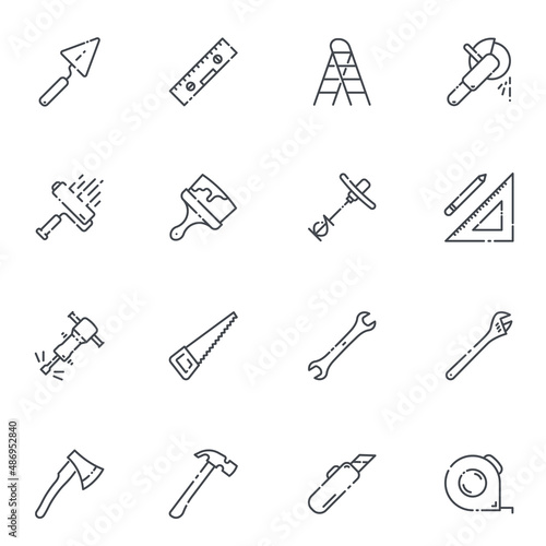 Set of vector construction line icons isolated