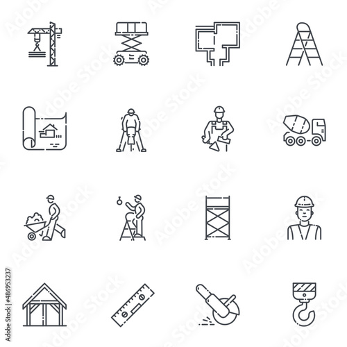 Set of vector construction line icons isolated