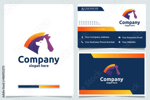 horse and dog ,friend ,color gradient , logo design template