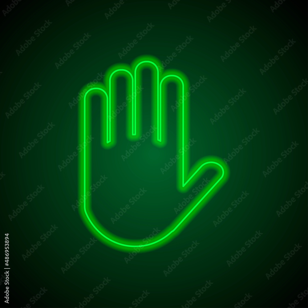 Hand simple icon vector. Flat desing. Green neon on black background with green light Hand simple icon vector. Flat desing. Green neon on black background with green light