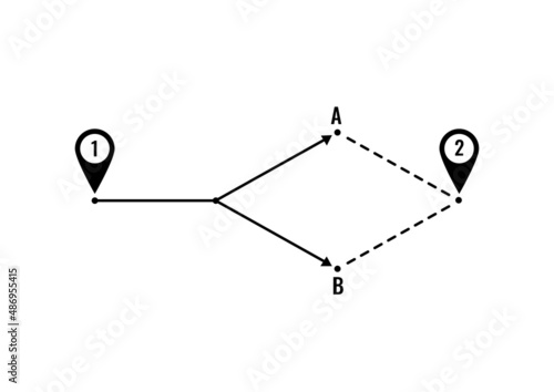 Choose best way between plan A B concept. Make decision and compare options with arrow. Choose one better scenario of two project. Vector illustration.