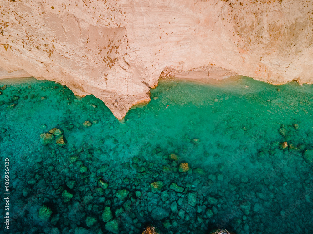 aerial view of sea rocky beach