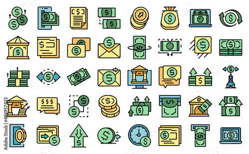 Sending money icons set outline vector. Wallet credit. Digital finance