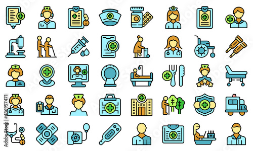 Nursing assistant icons set outline vector. Old people. Care patient