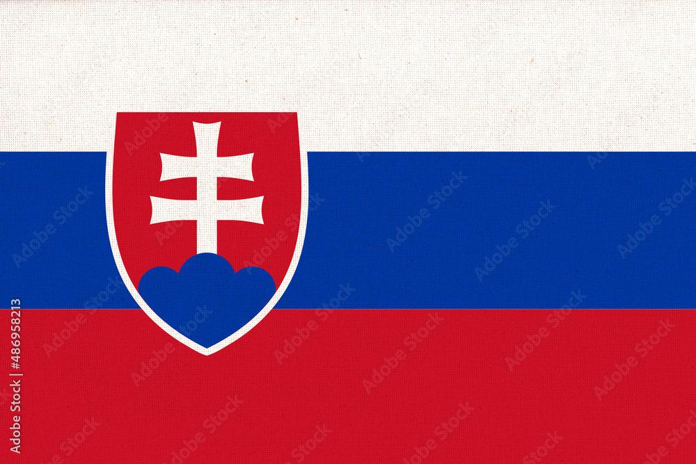 Flag of Slovakia. Slovak flag on fabric texture