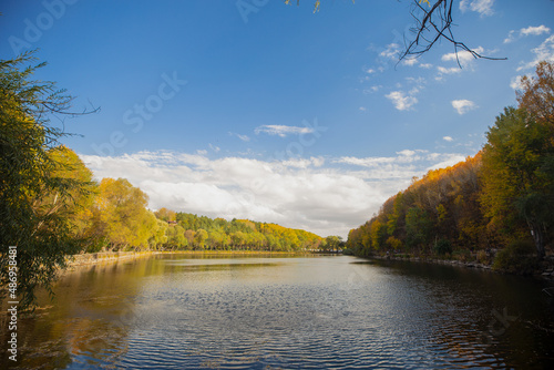 Wonderful lake view in the autumn forest. Reflection. Selective focus. High quality photo Ankara, Cubuk, Karagol
